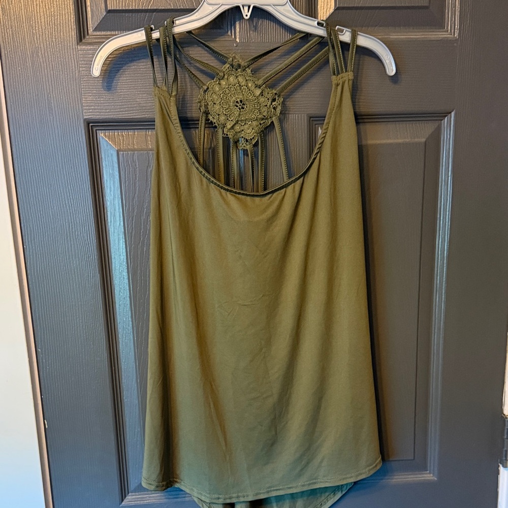 Olive Green Women's Top with Lace Back
